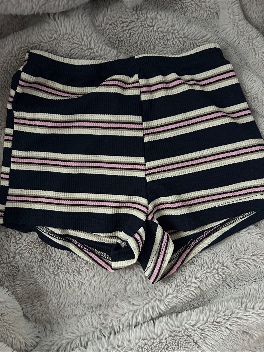Women's Navy Striped Knit Shorts - Pink & Cream Accents
